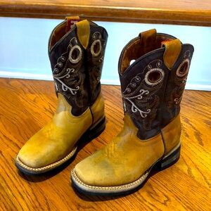 Potrero Square Toe Kids Brown Leather Embroid Western Cowboy Boots Sz  10 Unisex